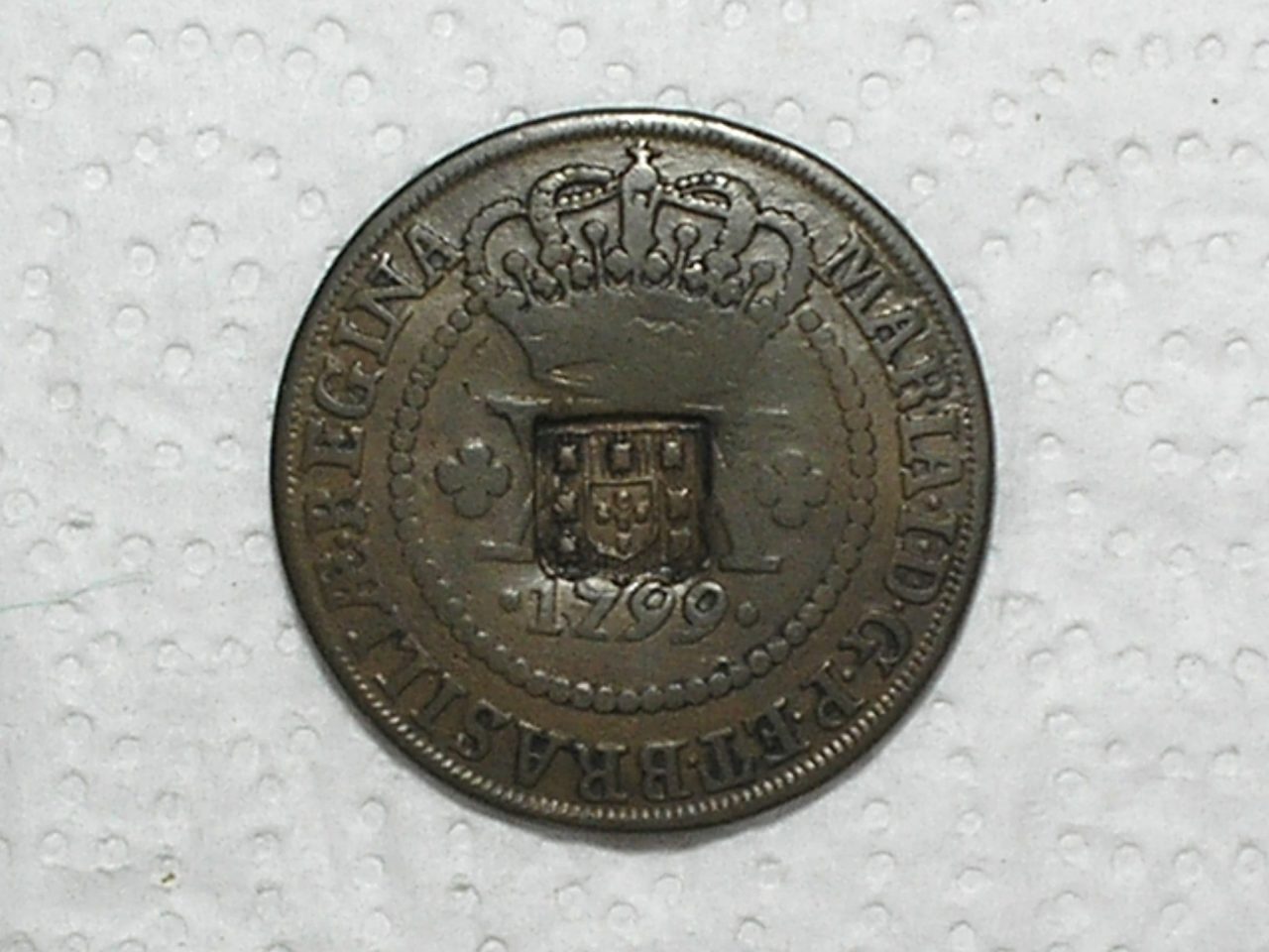 | Casa do Colecionador XX Réis - 1799 / Corôa Alta / $8 Pérolas / Carimbo Escudete / Colônia - Maria I / Mbc- linda peça / Cobre / cod.300