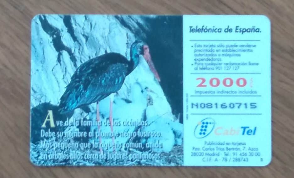 | Casa do Colecionador Cartão telefone Espanha Telefônica 1998. Fauna Iberica Cigüeña negra