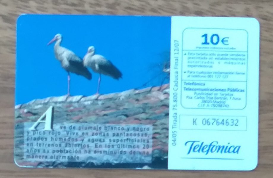 | Casa do Colecionador Cartão telefone Espanha Telefônica 2005. Fauna Iberica Cigüeña Blanca.