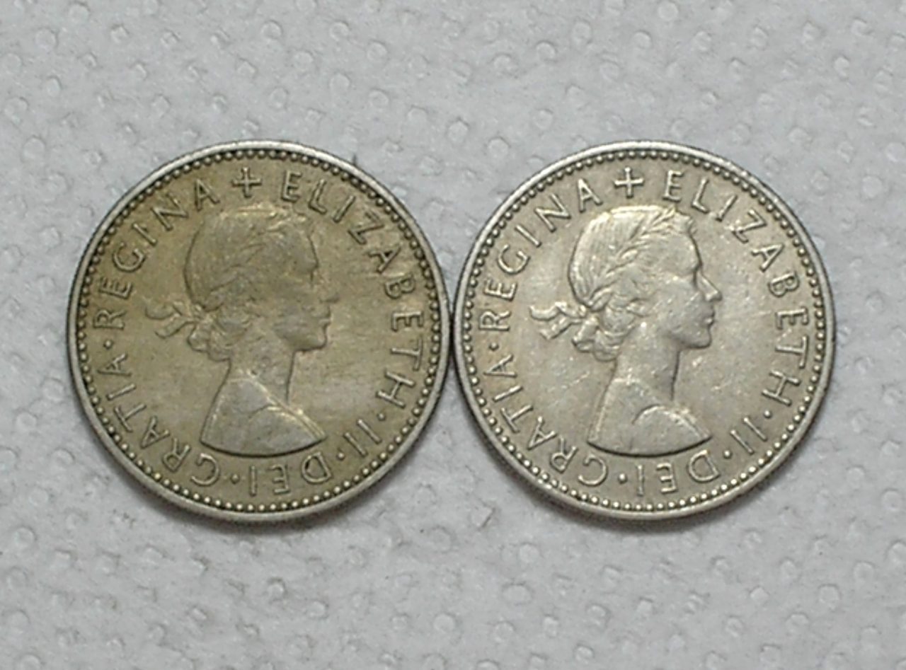 | Casa do Colecionador Inglaterra) 1 Shilling -1956 / English e Scottish - Elizabeth II / 23,5mm / Co/Ni / Mbc / box56
