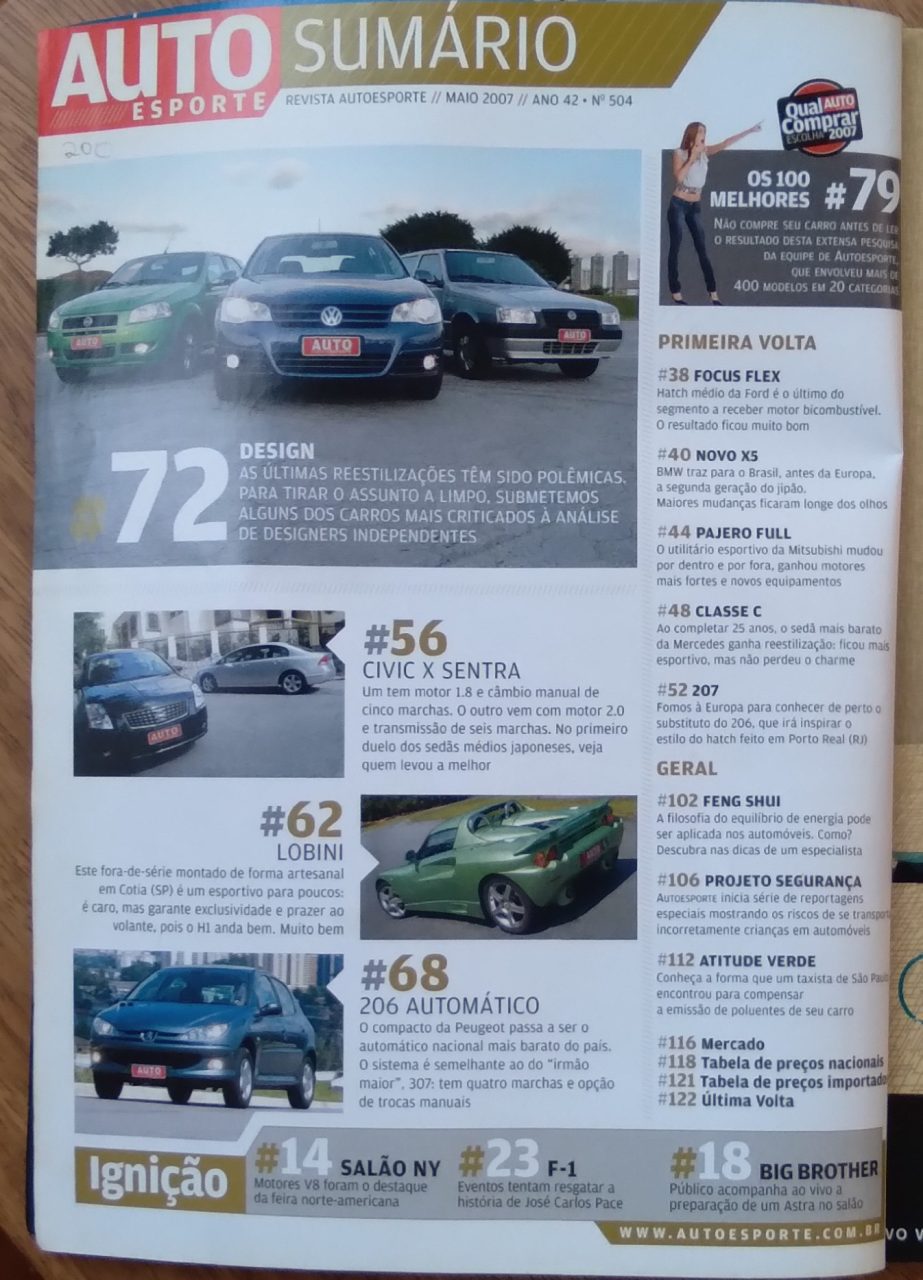 | Casa do Colecionador Revista Auto esporte 504 2007. Lobini H1 Peugeot 207