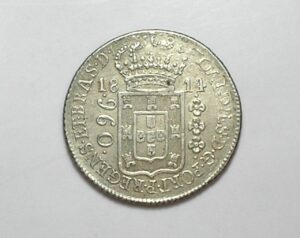 960 Reis 1814 Rio Variante 28 C Recunho Sobre 1828 Ferdin Colonia Reinado D Joao Principe Regente Prata Mbc Sob 2
