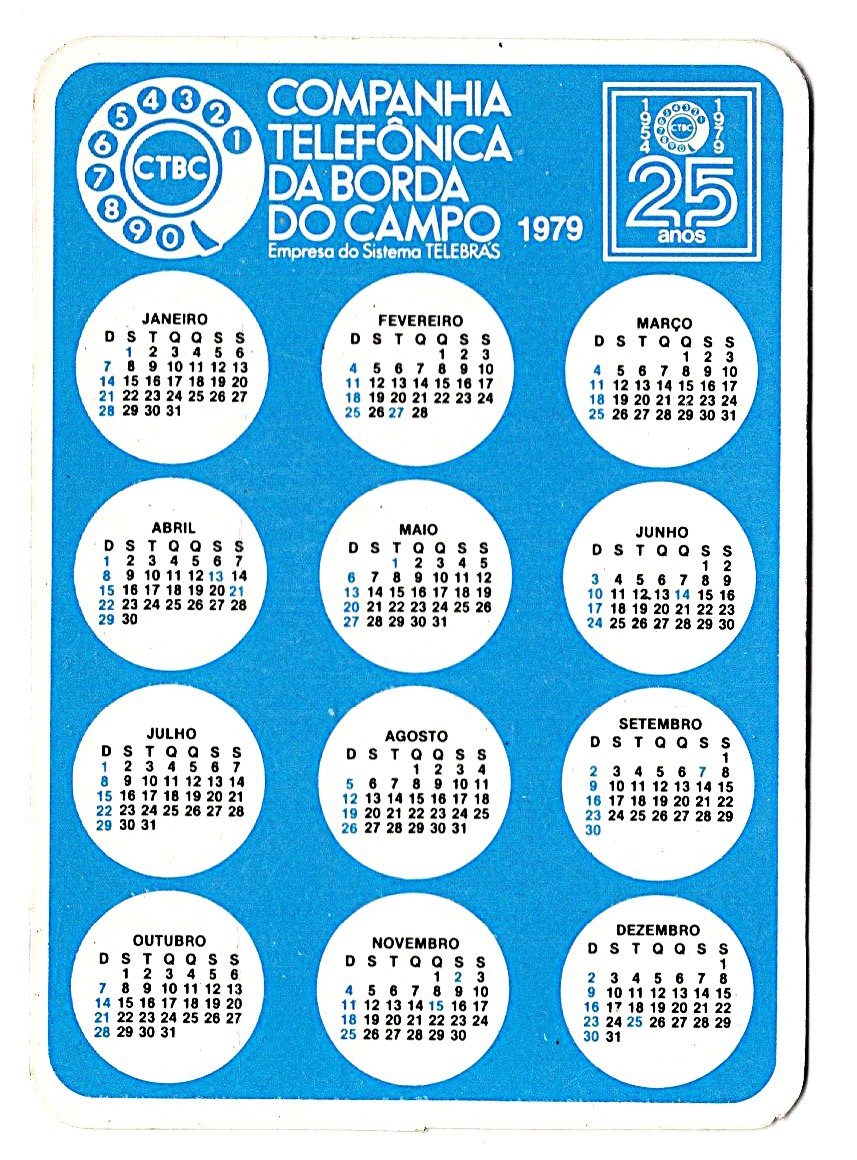 | Casa do Colecionador Calendario De Bolso - Companhia Telefonica da Borda do Campo - 1979