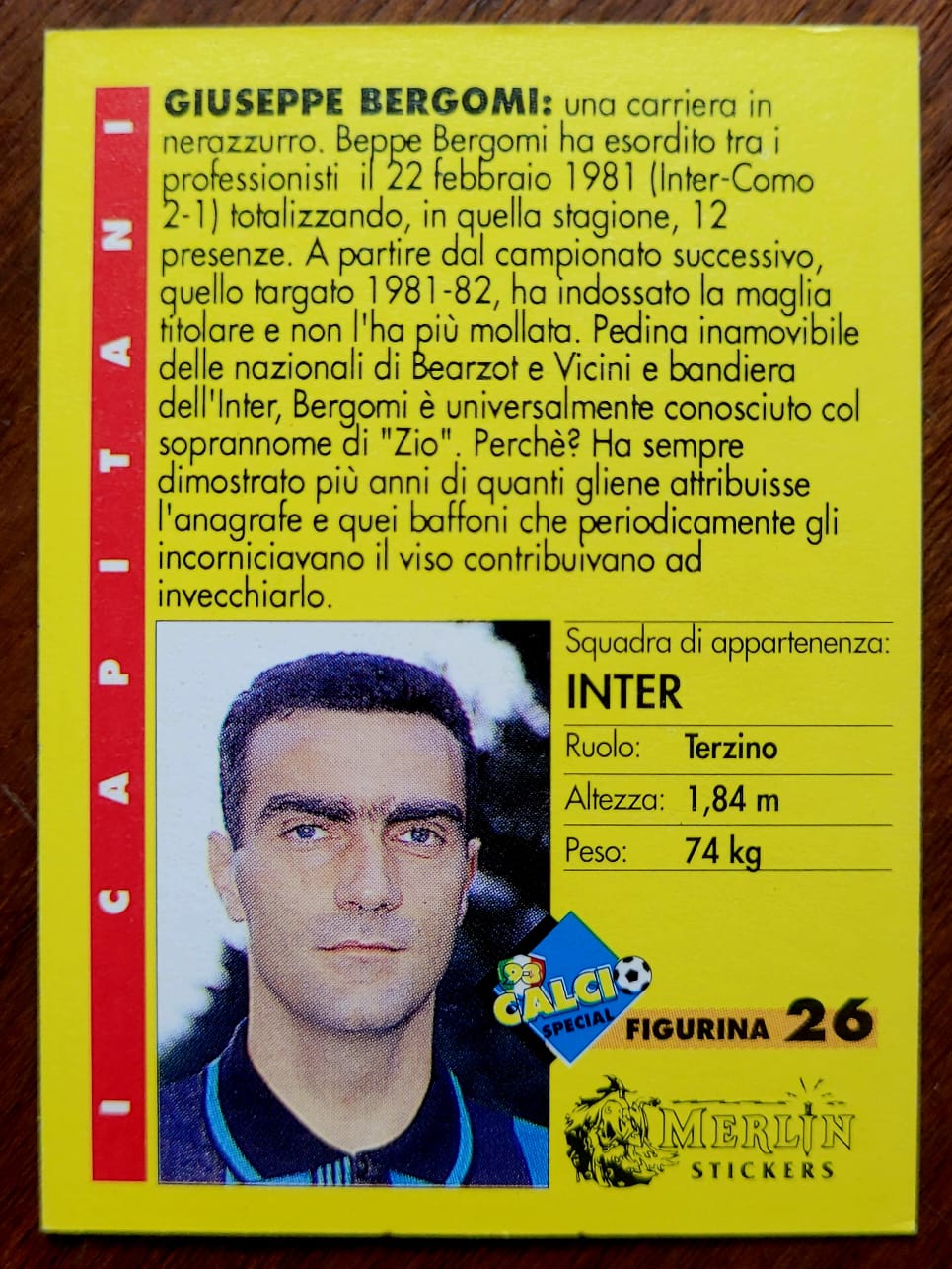 | Casa do Colecionador Card Italiano - Calcio 93 Special Nº 26 - Giuseppe Bergomi - Inter