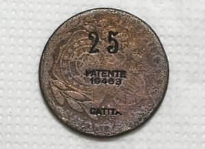 - Moeda Particular) Ficha da "Fazenda Catita" - 25 Patente 19463 / Passos - Minas Gerais / meados de 1900 / m470