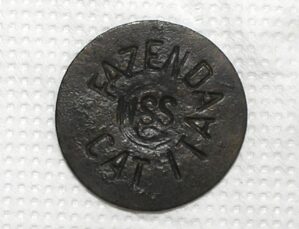 Moeda Particular) Ficha da "Fazenda Catita" - 5 Patente 19463 - WSS / Passos - Minas Gerais / meados de 1900 / m470