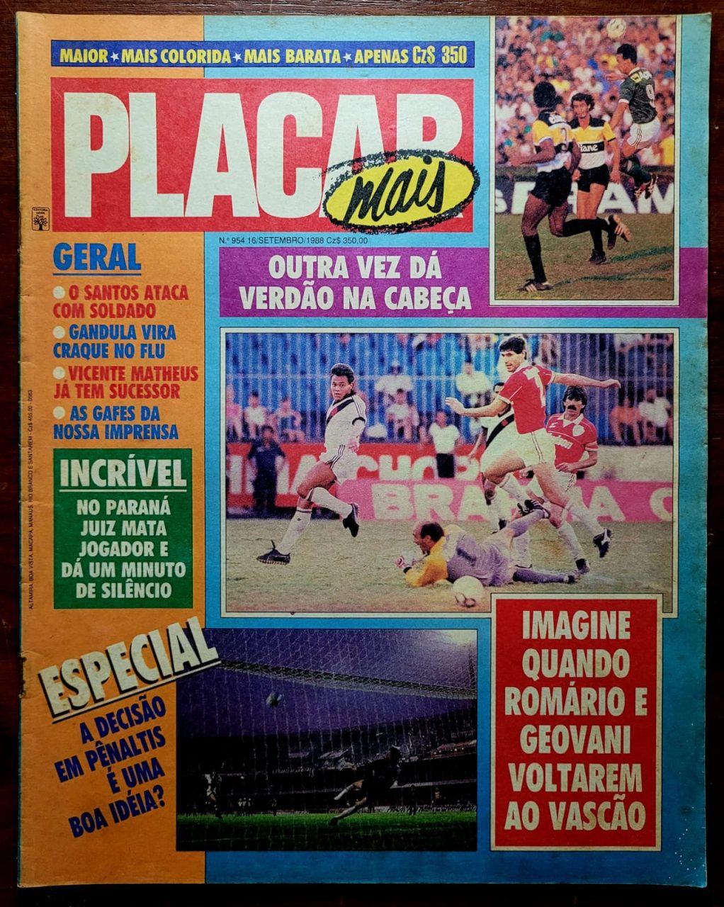| Casa do Colecionador Placar Nº 0954 (Revista com 60 Escudinhos para Botões + Pôster Palmeiras) 16/09/1988