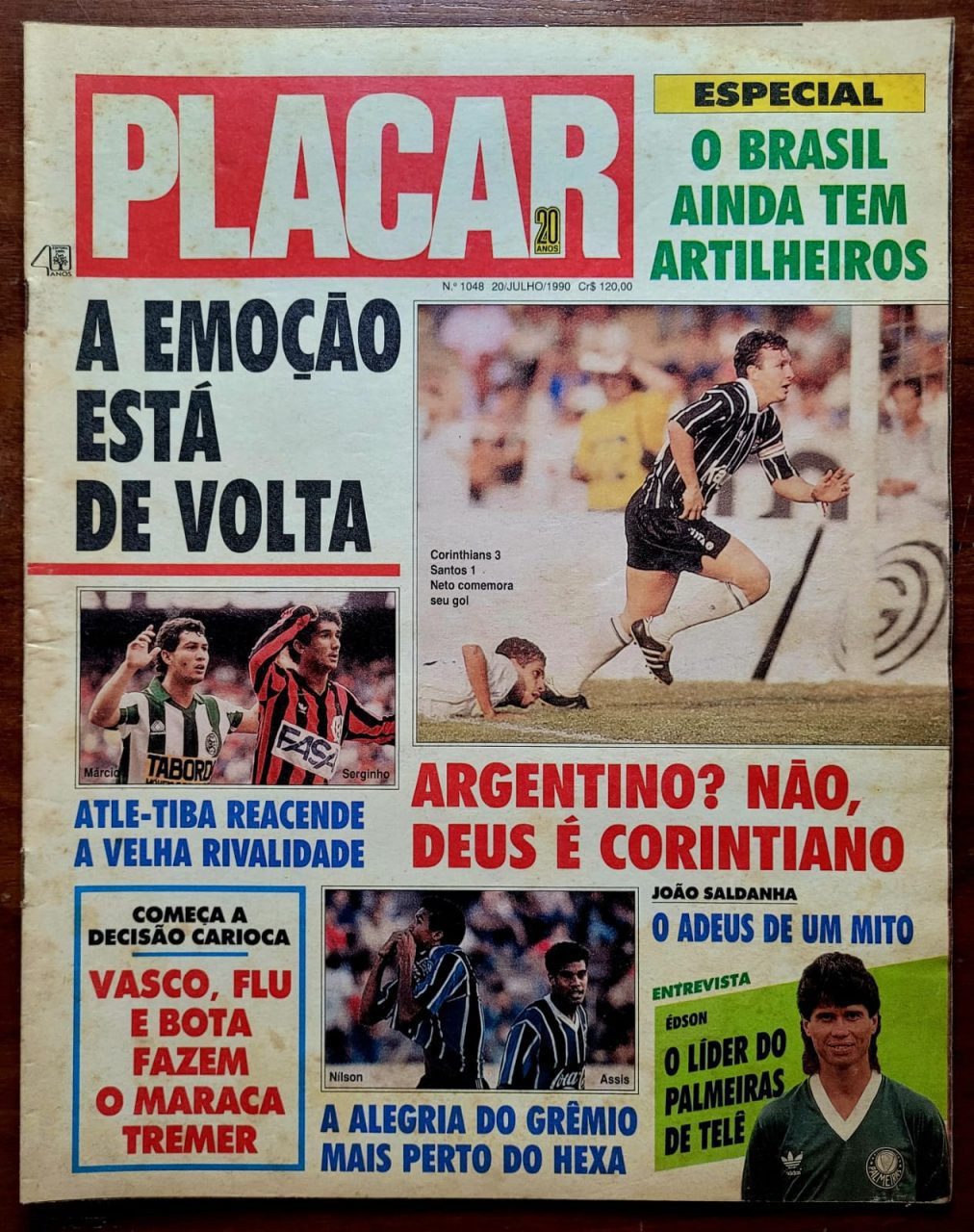 | Casa do Colecionador Placar Nº 1048 (Revista com 24 Escudinhos para Botões + Pôster Taffarel) 20/07/1990