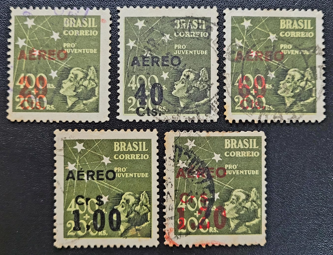 | Casa do Colecionador Aéreos - RHM A052 a A056 (Usados) Série Completa - Selo "Pró Juventude" de 1940 SC. - 03/01/1944