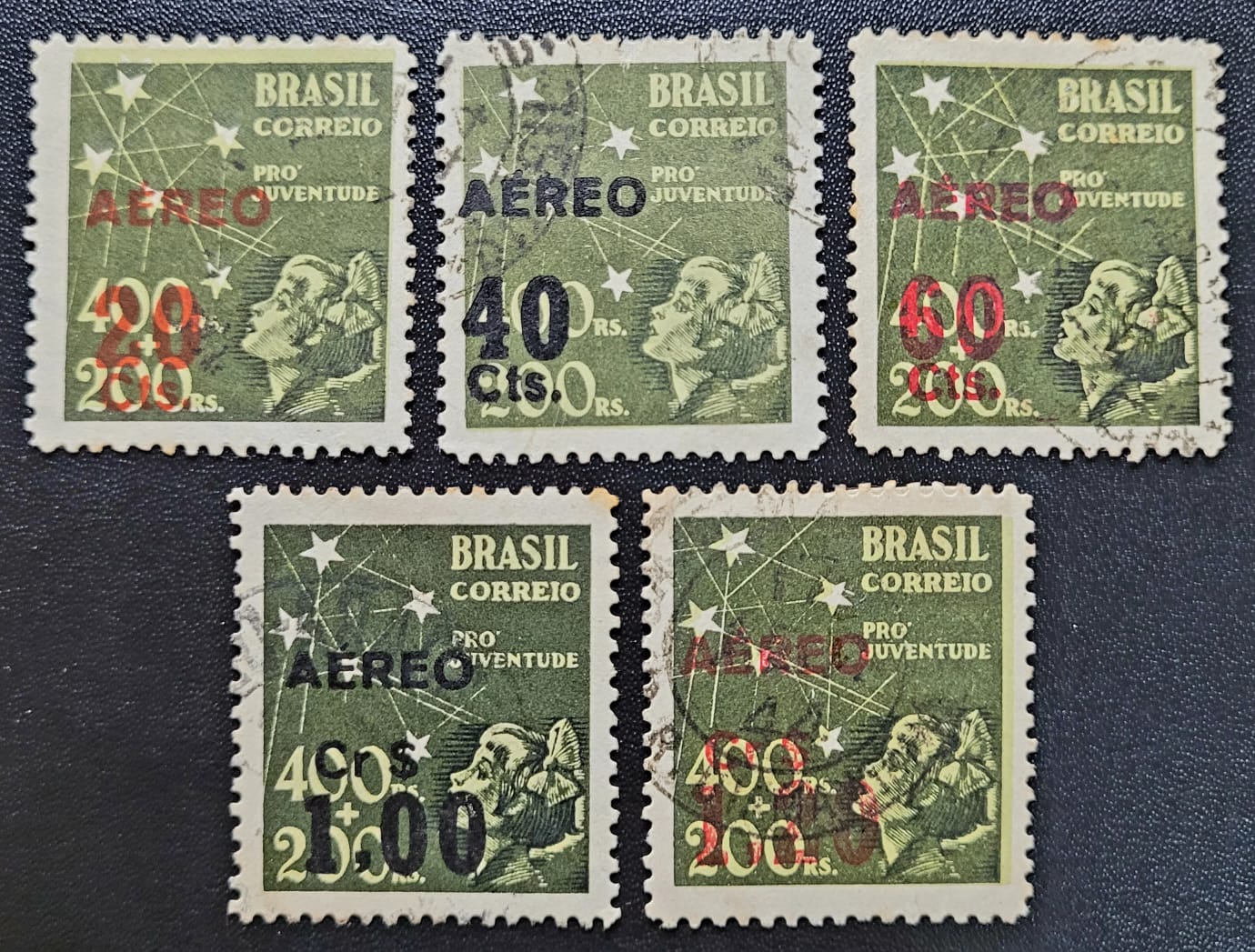 | Casa do Colecionador Aéreos - RHM A052 a A056 (Usados) Série Completa - Selo "Pró Juventude" de 1940 SC. - 03/01/1944