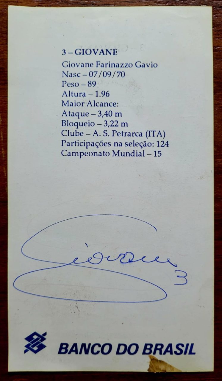| Casa do Colecionador Autógrafo Giovane Gávio - Atleta de Vôlei - 1992