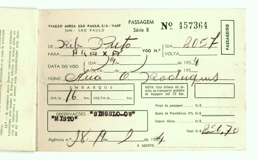 | Casa do Colecionador Aviação - Bilhete Passagem Viação Aerea São Paulo - VASP - 1954