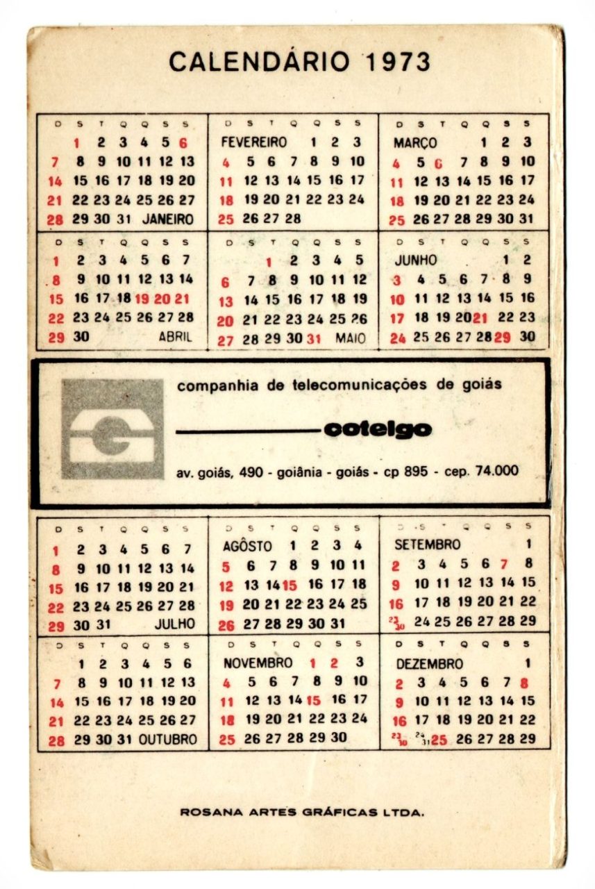 | Casa do Colecionador Calendario de Bolso - Governo Leonino Caiado - Cotelgo - 1973