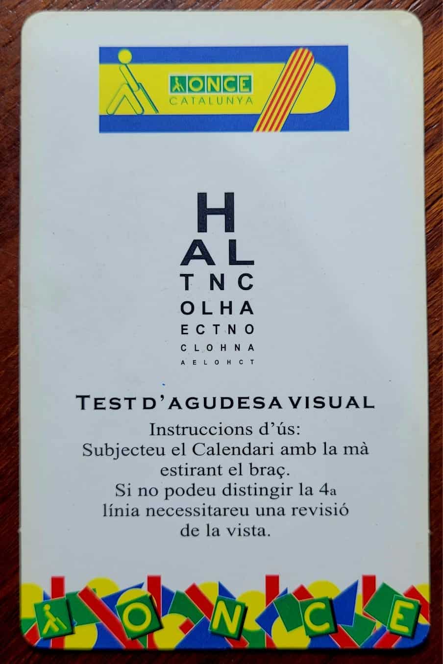 | Casa do Colecionador Calendário de Bolso (Tema Propaganda) Once - Teste de Visão - Ano 1999 - Calendário Estrangeiro - Espanha