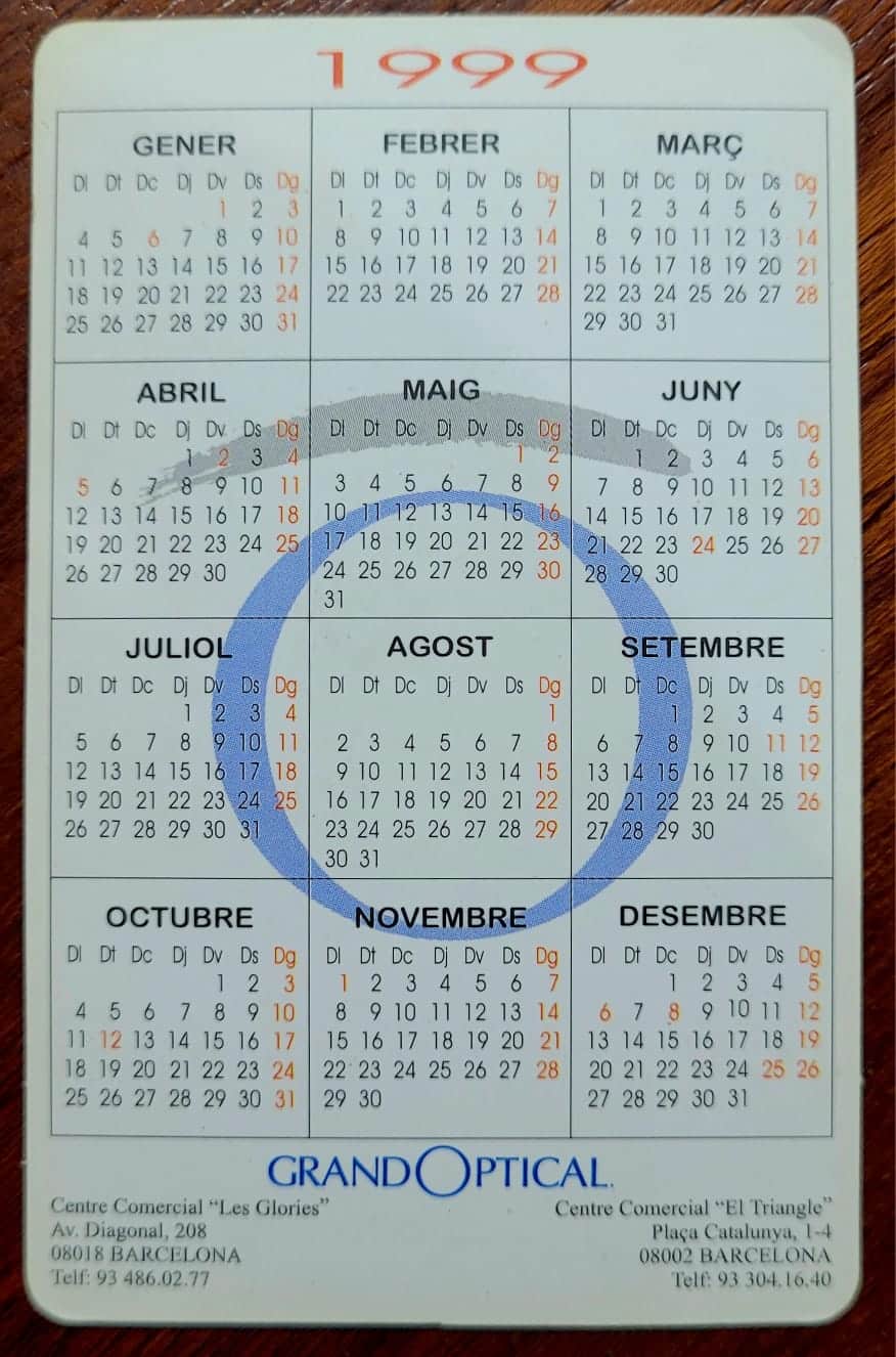 | Casa do Colecionador Calendário de Bolso (Tema Propaganda) Once - Teste de Visão - Ano 1999 - Calendário Estrangeiro - Espanha