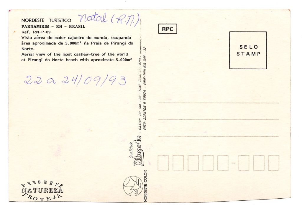 | Casa do Colecionador Cartão Postal Cajueiro de Pirangi - Parnamirim - ( RN ) - Anos 90 - 2