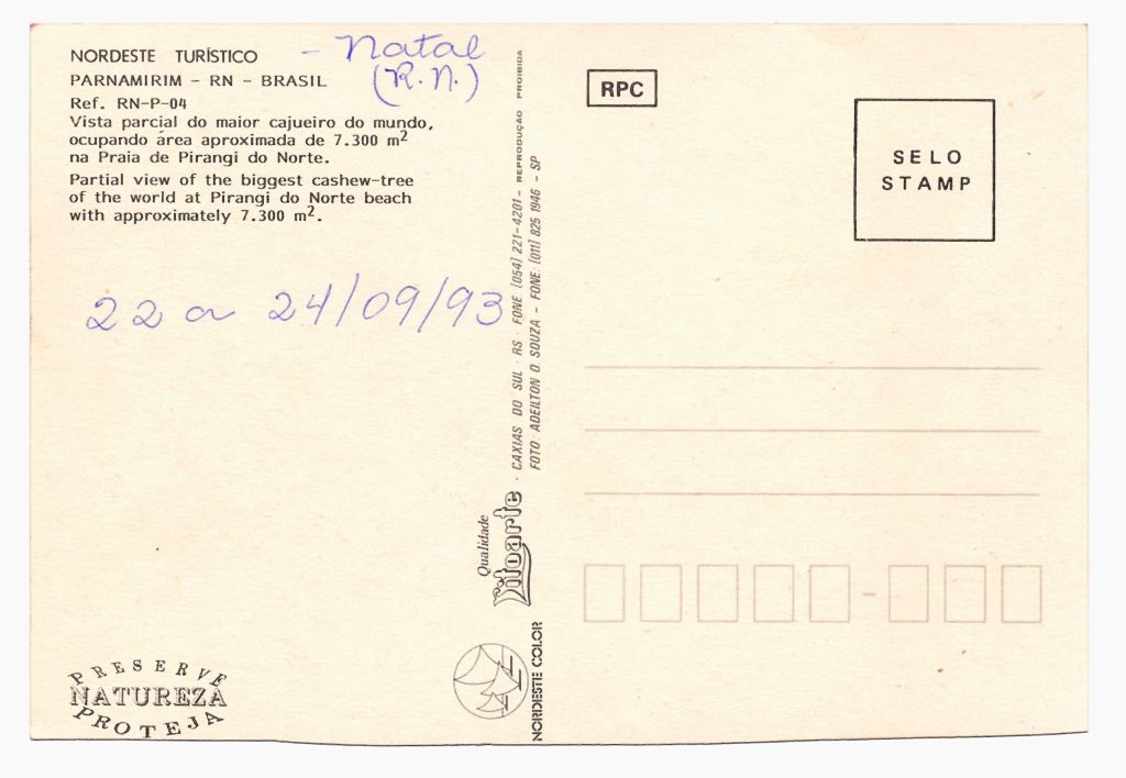 | Casa do Colecionador Cartão Postal Cajueiro de Pirangi - Parnamirim - ( RN ) - Anos 90