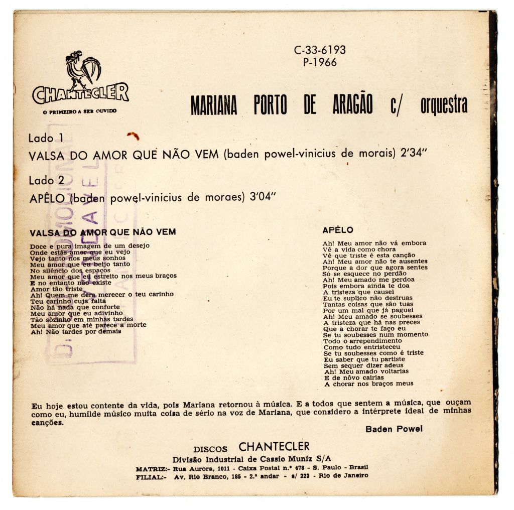 | Casa do Colecionador Compacto Vinil - Marina Porto de Aragão e Orquestra - 1966