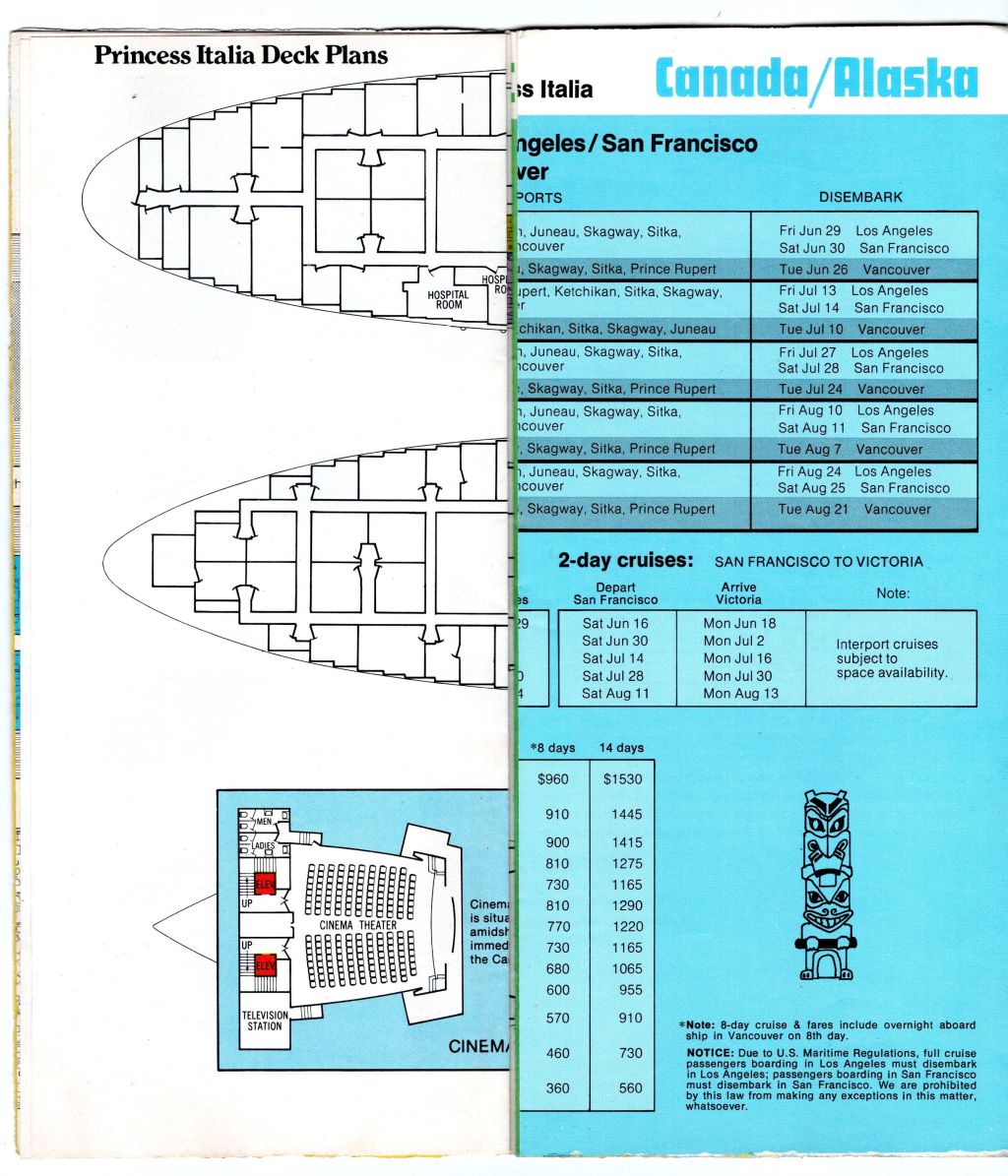 | Casa do Colecionador Folder Princess Cruises - Cruzeiros para 1973 - Com Deck Plans