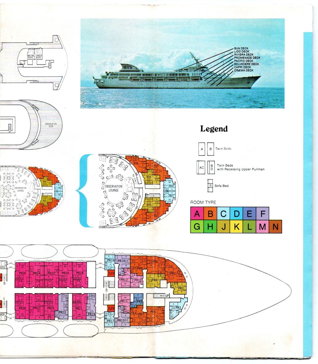 | Casa do Colecionador Folder Princess Cruises - Cruzeiros para 1973 - Com Deck Plans