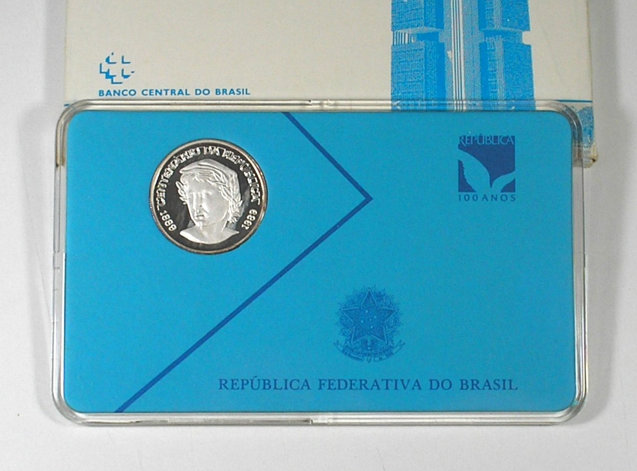 | Casa do Colecionador = Frete Gratis - Raridade - Original Estojo 200 Cruzados Novos "Prova de Cunho" de 1989 - Prata .900 - Padrão Centenário da Proclamação da República com certificado do Banco central do Brasil