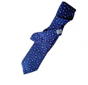GRAVATA HERMÈS ORIGINAL 100% SEDA FUNDO AZUL COM DETALHES EM BRANCO.