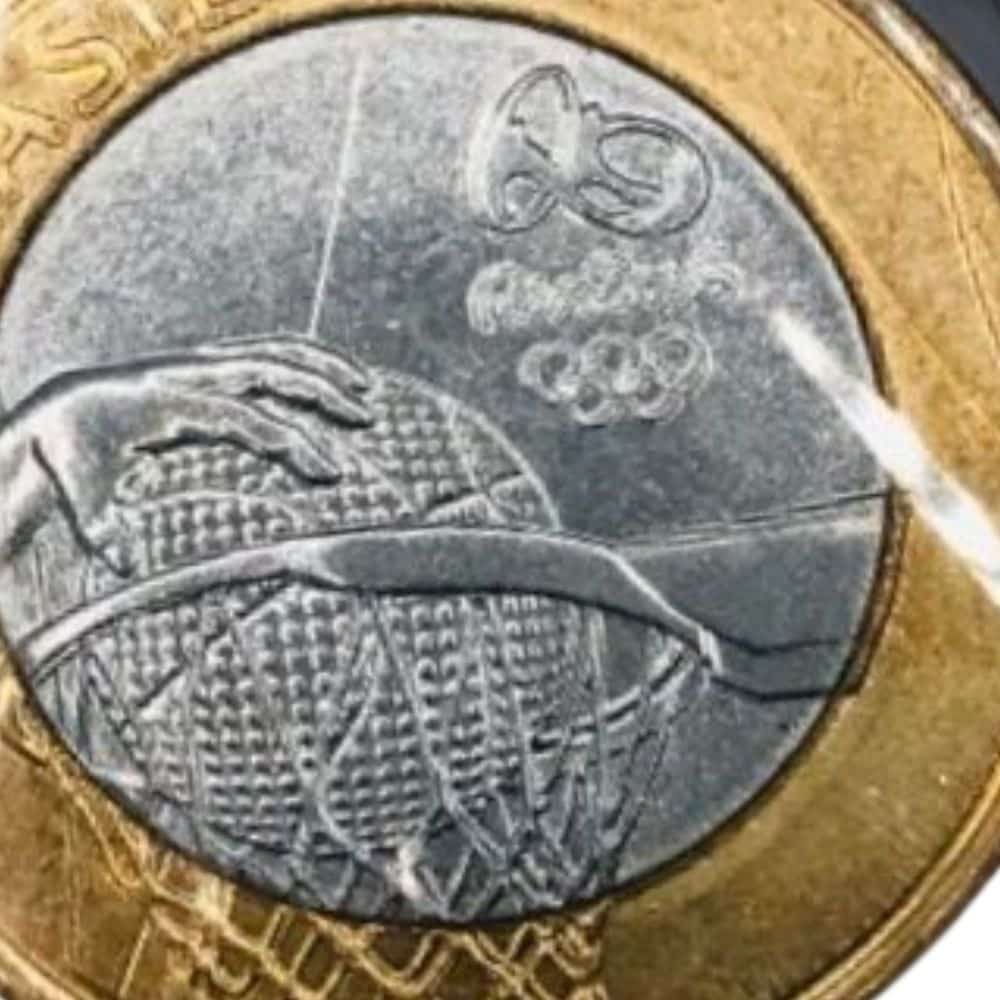 | Casa do Colecionador MOEDA 1 REAL BASQUETE OLIMPÍADAS 2015 .VARIANTE BATIDA DUPLA ANÉIS OLIMPÍCOS