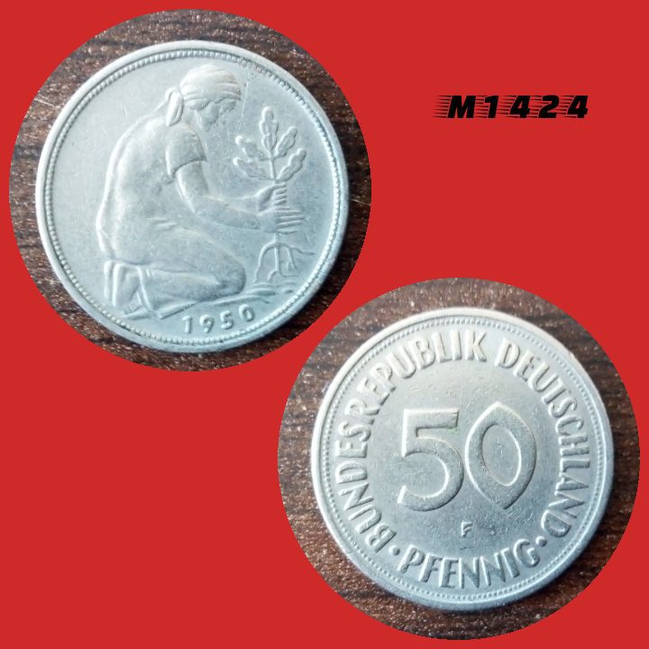| Casa do Colecionador Moeda Alemanha - 50 pfennig - CuproNíquel - 3,5g - 20mm - 1950F - M1424