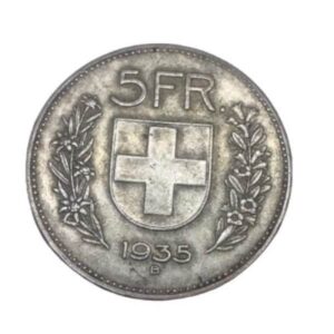 MOEDA PRATA 5 FRANCOS SUIÇA 1935 "B", HELVÉTICA. BERNA.