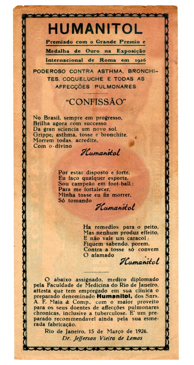 | Casa do Colecionador Propaganda Antiga - Xarope Humanitol - Cedula Fantasia - Anos 30