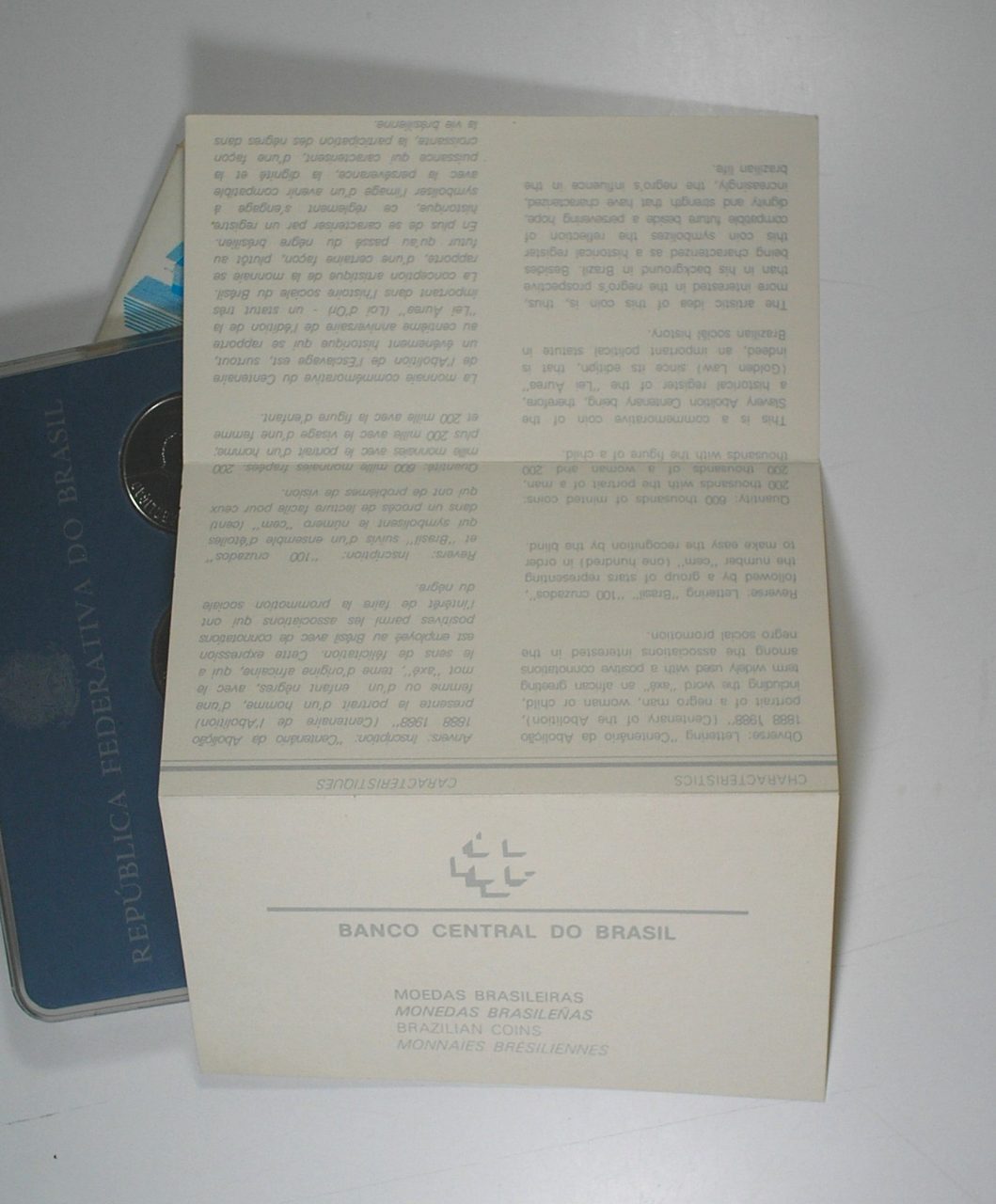 | Casa do Colecionador Raridade - Original Estojo "Prova de Cunho" série completa de 1988 Padrão Comemorativa 100 Anos da Abolição com certificado do Banco central do Brasil