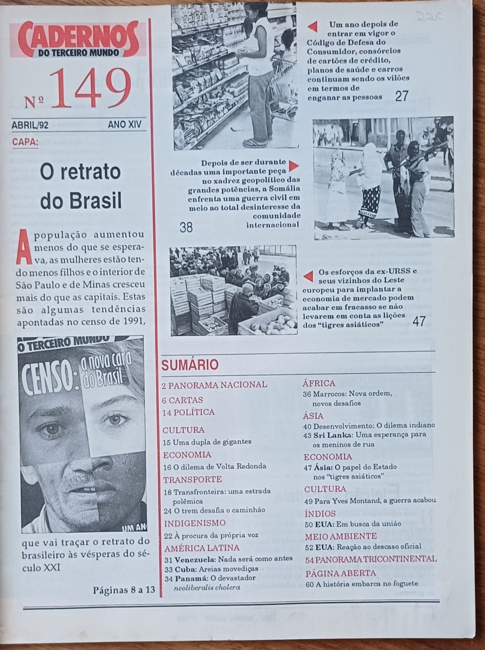 | Casa do Colecionador Rco. Revista Cadernos do terceiro mundo 149. Censo nova cara do Brasil. India hoje