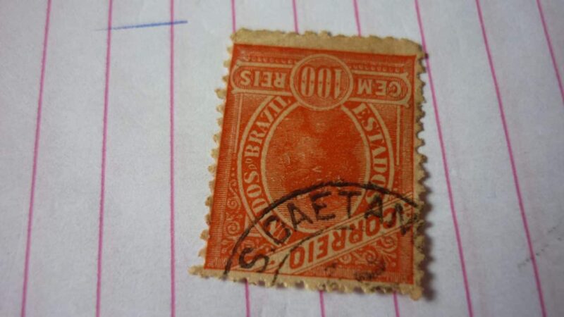 | Casa do Colecionador SELO 100 RÉIS COM CARIMBO S.CAETANO LOTE 1069 .