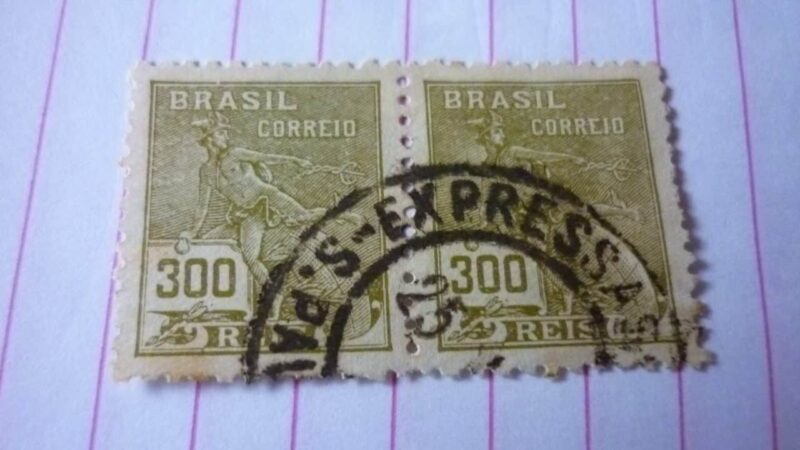 | Casa do Colecionador SELO DUPLA 300 RÉIS COM CARIMBO EXPRESSAS LOTE 849 .