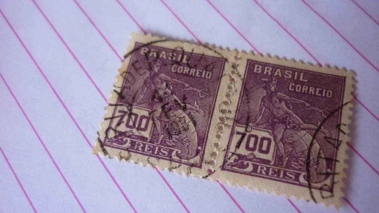 | Casa do Colecionador SELO DUPLA 700 RÉIS COM CARIMBO S. RITA DE P. QUATRO LOTE 620 .