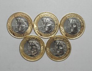1 Real - 2024 / 30 anos do Real / 5 moedas Bimetal / Flor de Cunho