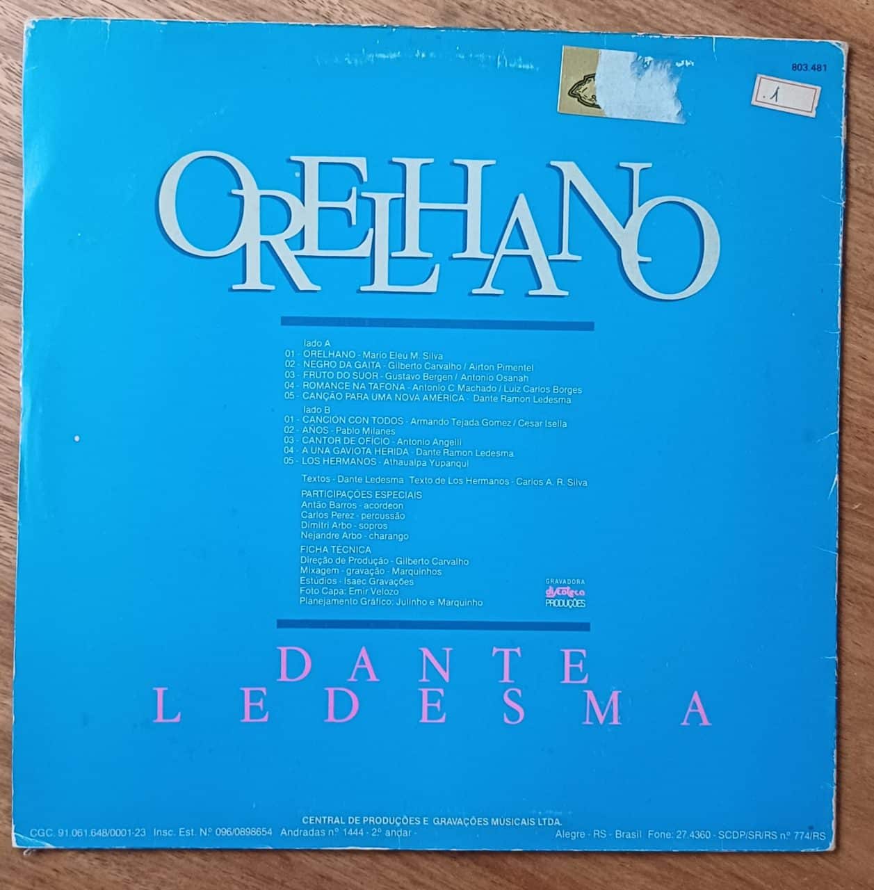 | Casa do Colecionador 5a3.avg Vinil lp Dante Ledesma Orelhano. Negro da gaita cancion con todos Cantor de ofício.
