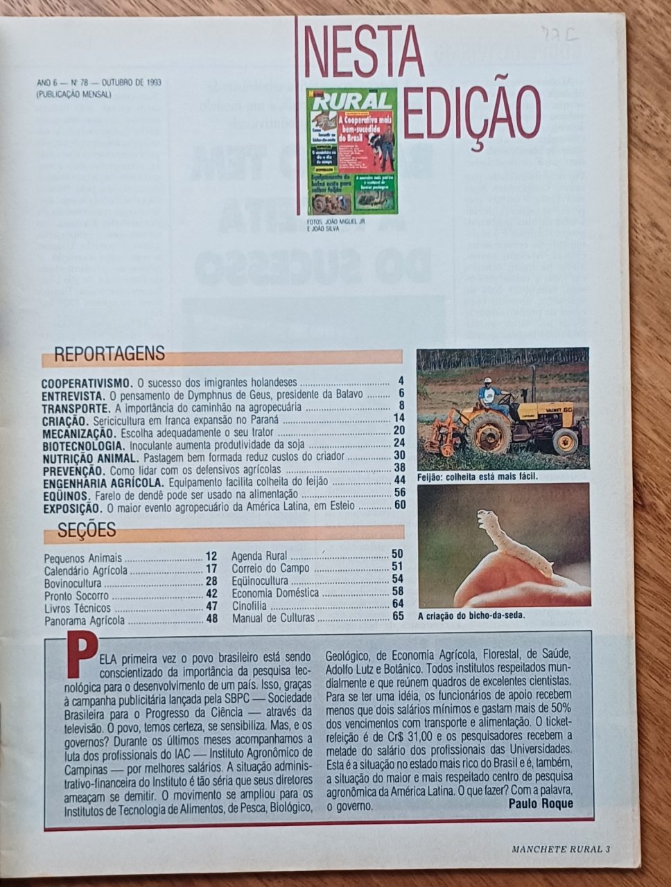 | Casa do Colecionador 5a4. Revista Manchete Rural 78. Cooperativa Bicho da seda Feijão Pastagem