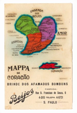 Cartão Postal de Propaganda - Bombons Beijos Mapa Do Coraçao - 1922