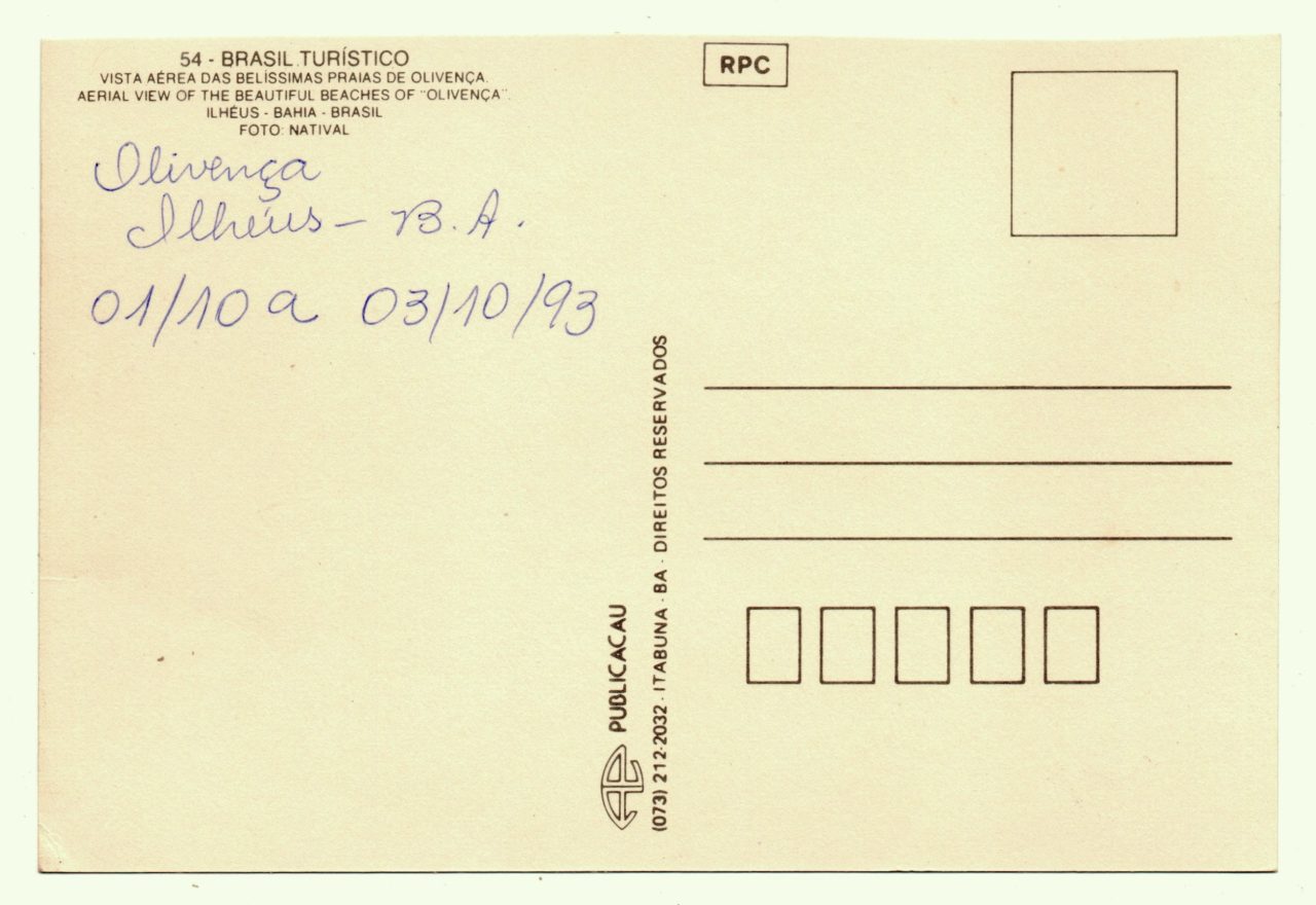 | Casa do Colecionador Cartão Postal Vista Aerea Praia de Olivença - Ilheus - Bahia Anos 90