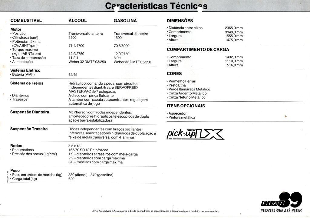 | Casa do Colecionador Folder Propaganda Antiga - Fiat Fiorino Pick Up LX - 1989