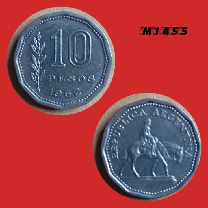 | Casa do Colecionador Moeda Argentina - 10 pesos - Aço revestido Níquel - 5g - 23,6mm - 1962 - M1455