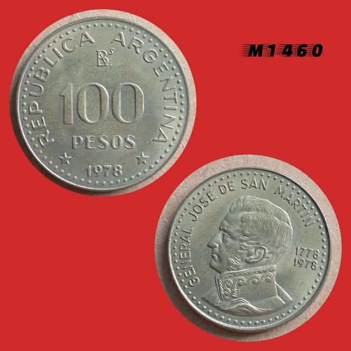 | Casa do Colecionador Moeda Argentina - 100 pesos - Bronze Alumínio - 200º aniversário José de San Martín - 8g - 27,2mm - 1978 - M1460