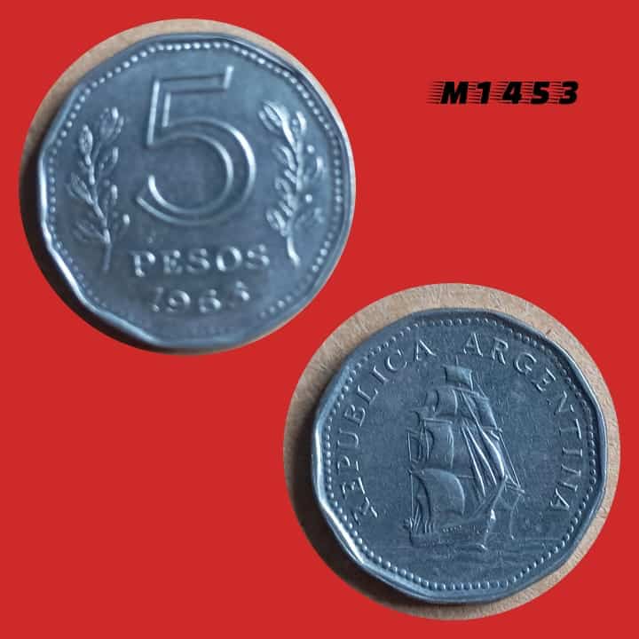 | Casa do Colecionador Moeda Argentina - 5 pesos - Aço revestido Níquel - 4g - 21,5mm - 1963 - M1453