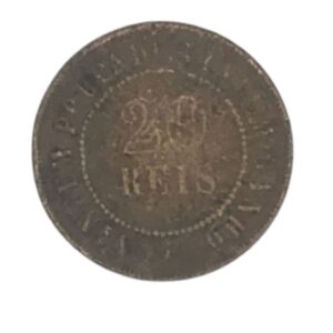 MOEDA BRONZE 20 RÉIS 1904. POSSIVELMENTE RECUNHADA SOBRE OUTRA MOEDA
