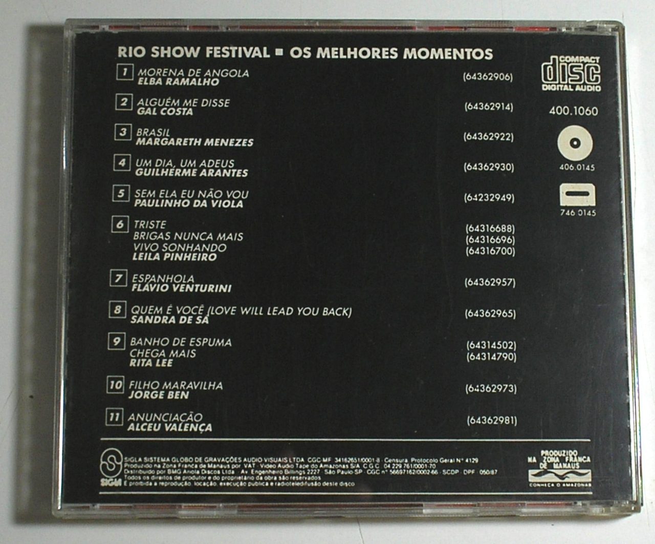 | Casa do Colecionador Rio Show Festival – CD – Os Melhores Momentos - Grandes Sucessos da época - P. 1991