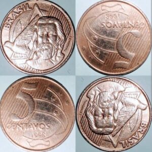 5 CENTAVOS REAL TIRADENTES 1998 (CUNHO ANÔMALO região do triângulo, pomba e barba)