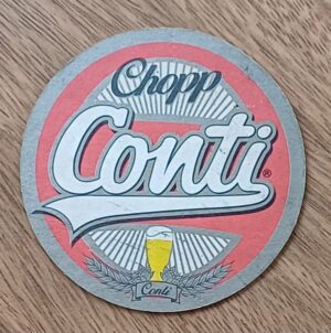 5b1. Bolacha de chopp Conti vermelho dupla face.