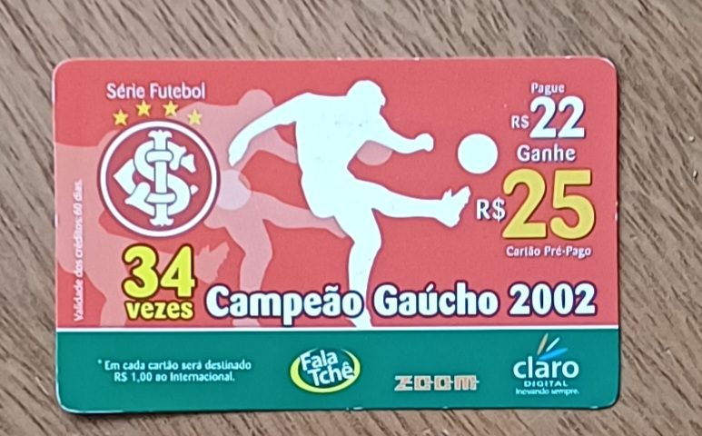 | Casa do Colecionador 5b1. Cartão telefone Brasil Claro. Futebol Internacional 34 vezes campeão gaúcho.