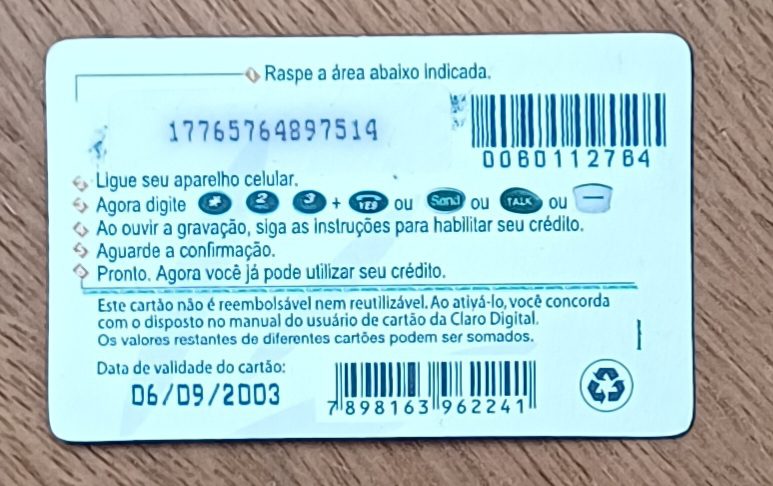 | Casa do Colecionador 5b1. Cartão telefone Brasil Claro. Futebol Internacional 34 vezes campeão gaúcho.